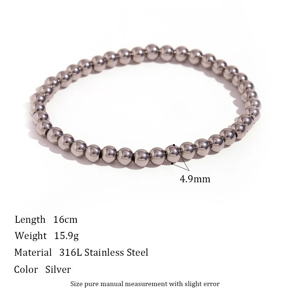 Niche Vintage Stainless Steel Plated 18K Elastic Bead Bracelet in gold and silver options