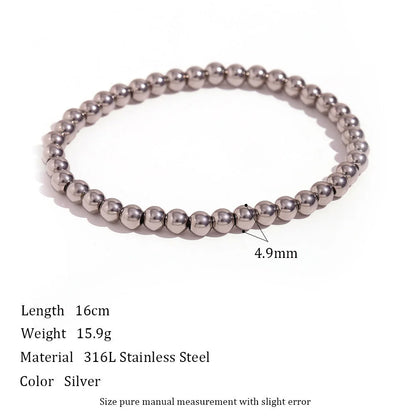 Niche Vintage Stainless Steel Plated 18K Elastic Bead Bracelet in gold and silver options