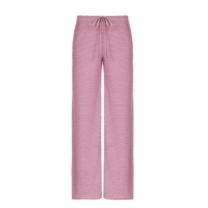 Women's striped print trousers with lace-up detail and wide-leg design in various colours