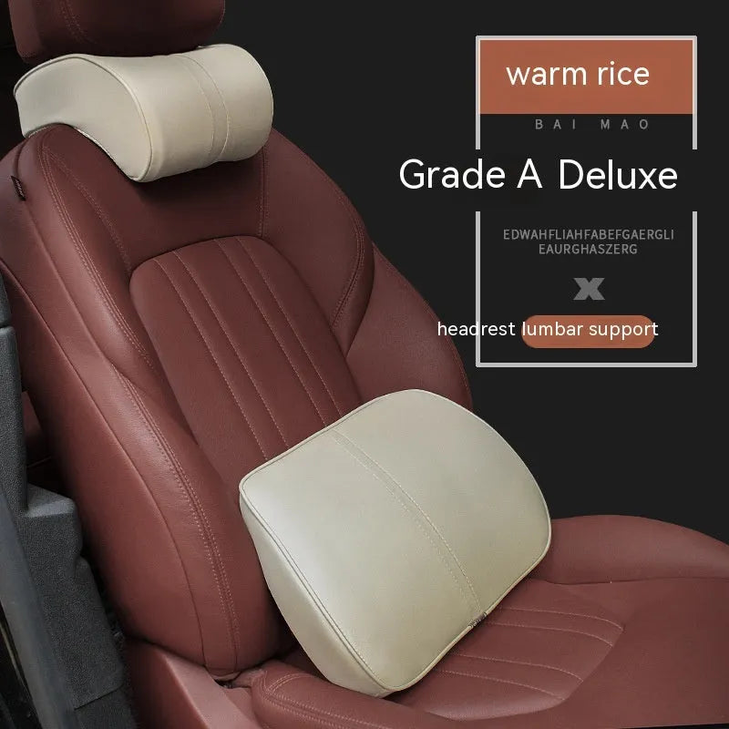 Memory foam car cushion in leather with cotton filler for headrest or lumbar support