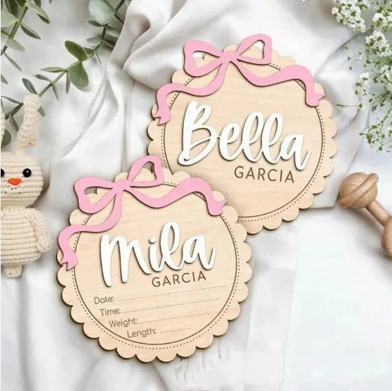 Square wooden ornament with custom name text for baby room or party decoration