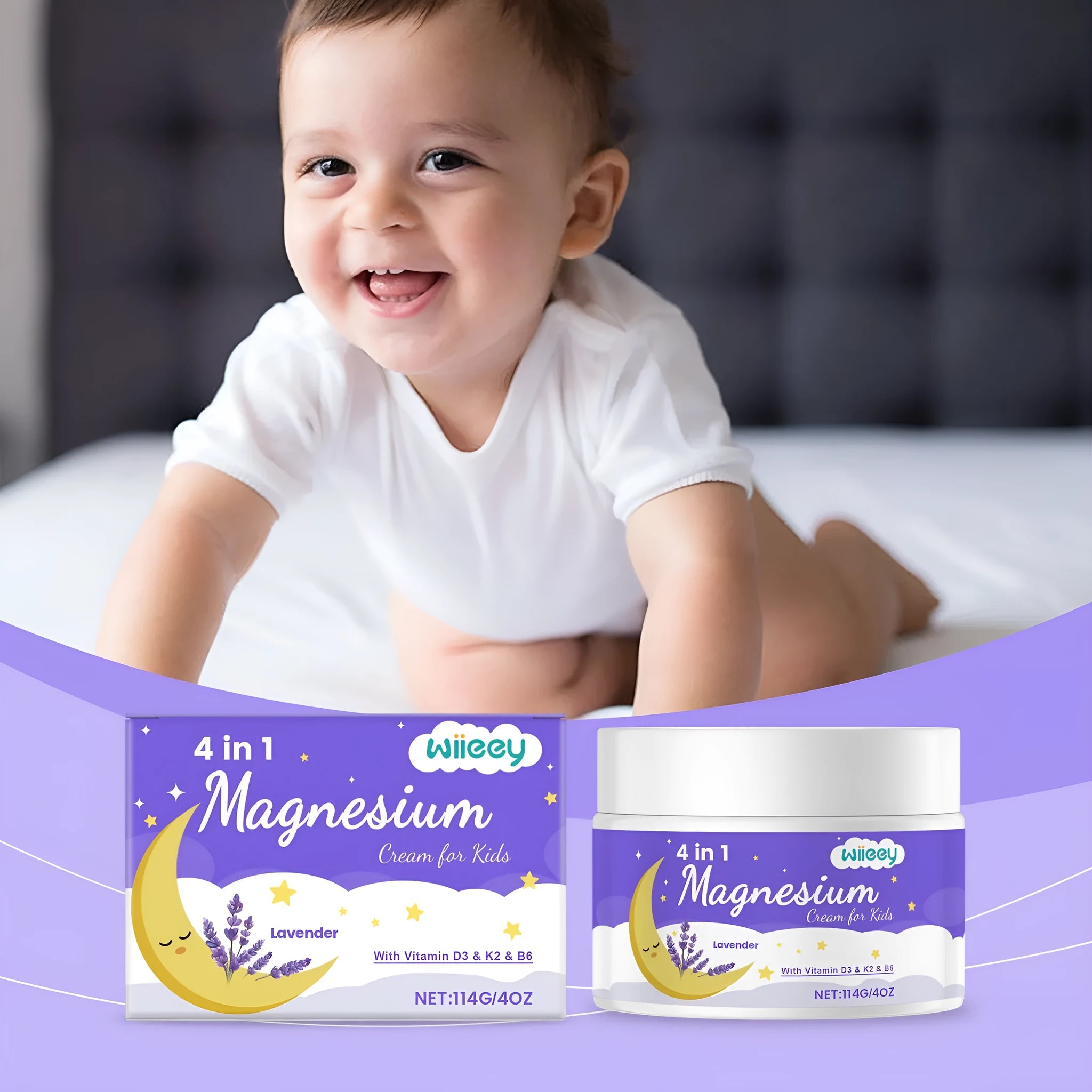 4 in 1 magnesium cream for kids in 114g jar with vitamin D3 K2 B6 and lavender oil