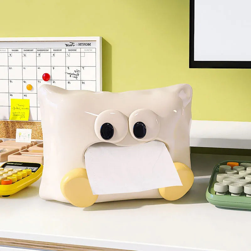 White ceramic tissue box holder with smooth glaze finish for living room and coffee table