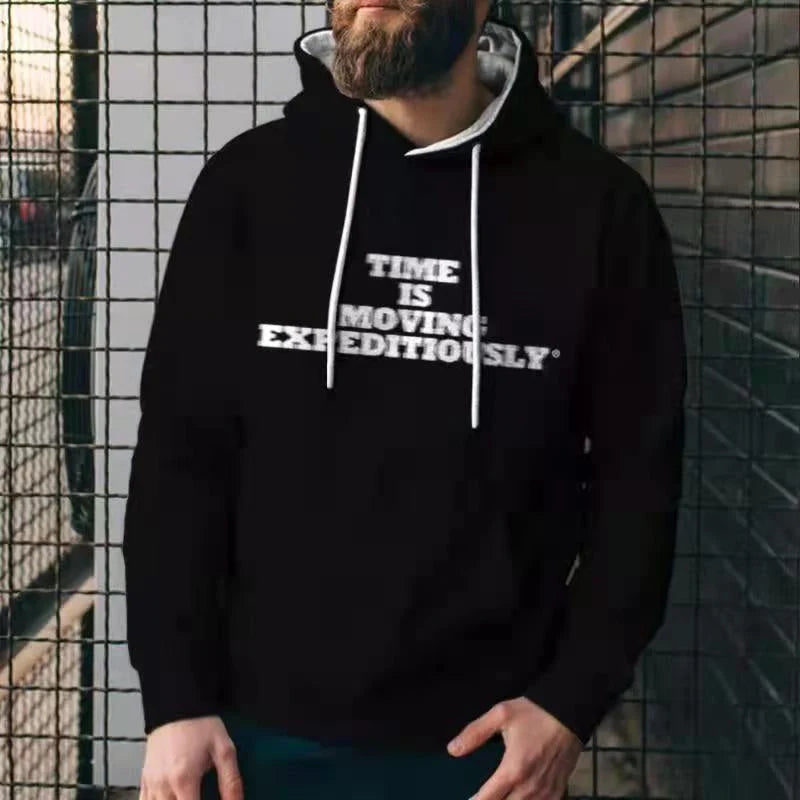 Men's casual hoodie with 3D printing details in black, navy blue, and navy green