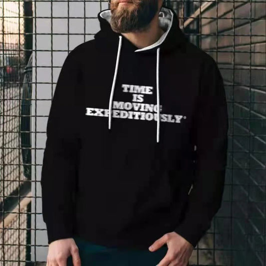 Men's casual hoodie with 3D printing details in black, navy blue, and navy green