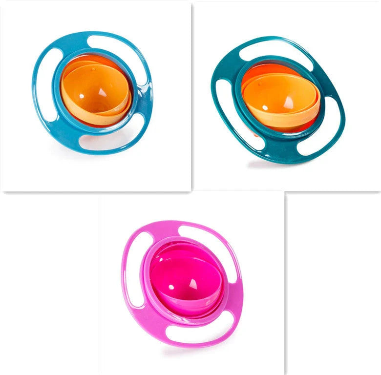 360 Rotate Universal Spill-proof Bowl for Babies in red, green, and blue