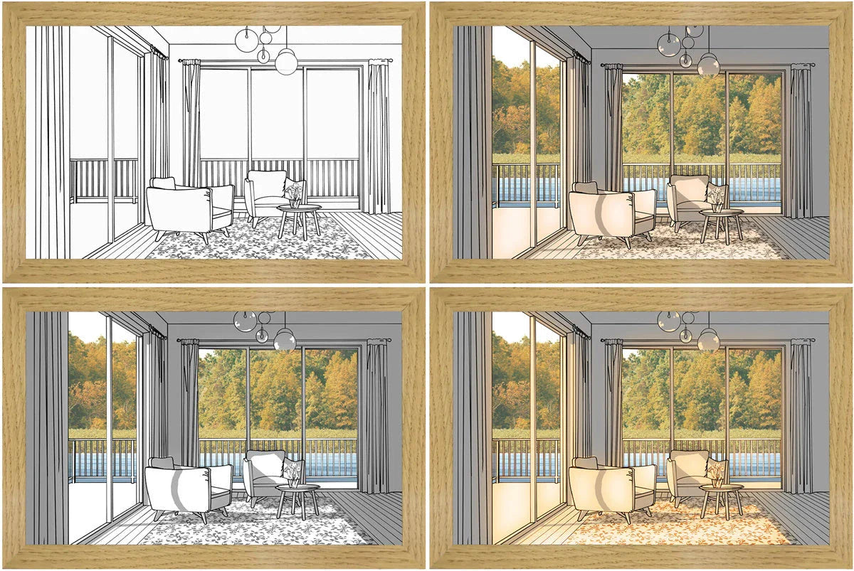 Customizable LED-illuminated picture frame with various scenic designs and lighting modes