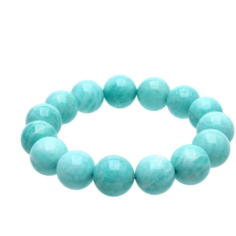 Natural blue-green Amazonite stone bracelet with round beads on an adjustable cord.