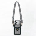 Houndstooth leather-look card case lanyard phone cover for iPhone with TPU+PC back shell
