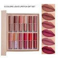 Matte shimmer lip glaze set with 12 non-stick cup colours in packaging