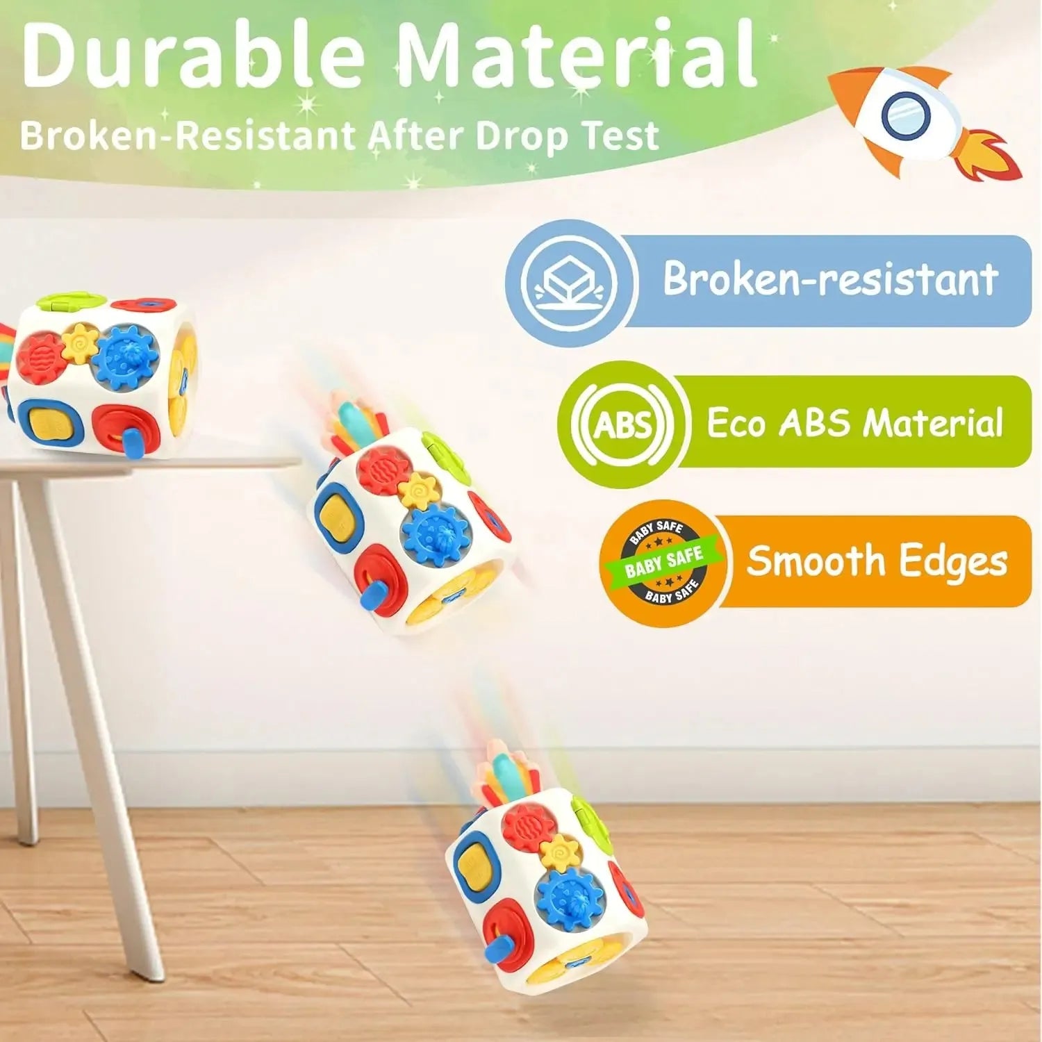 9-in-1 busy cube plastic sensory toy for toddlers aged 1-3 years, eight-sided design with multiple fidget activities