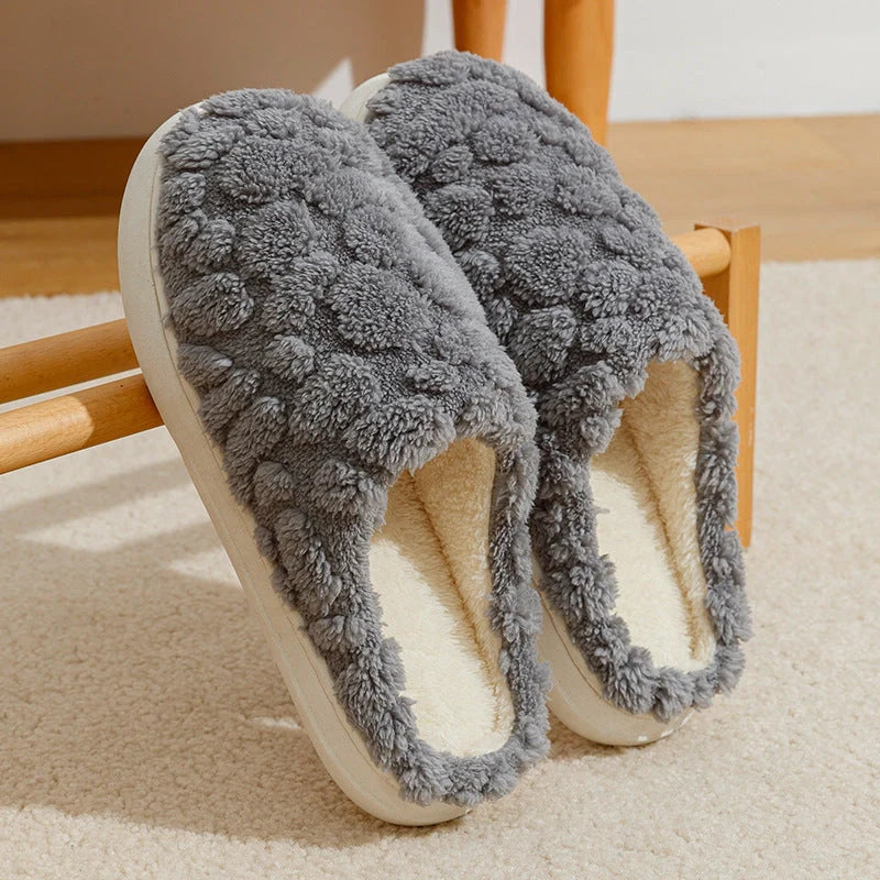 Unisex Cartoon Winter Plush Slippers with Anti-Skid Soft Soled Cotton Shoes in various colours