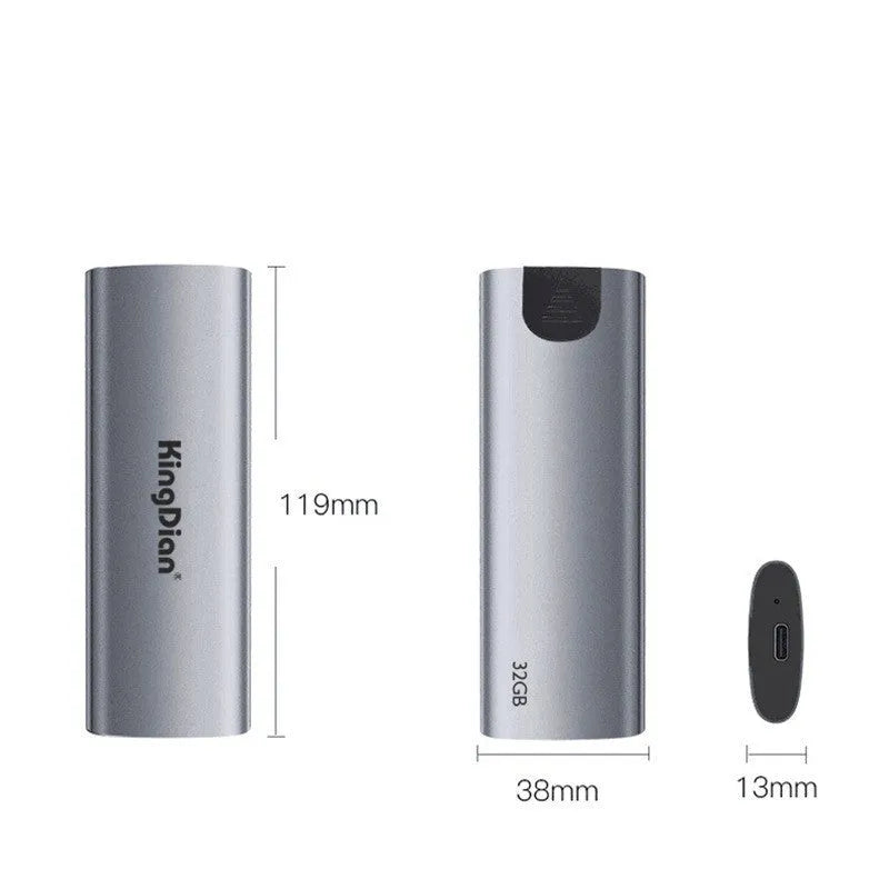 Grey aluminium external SSD with USB 3.0 connector for mobile phone and computer storage