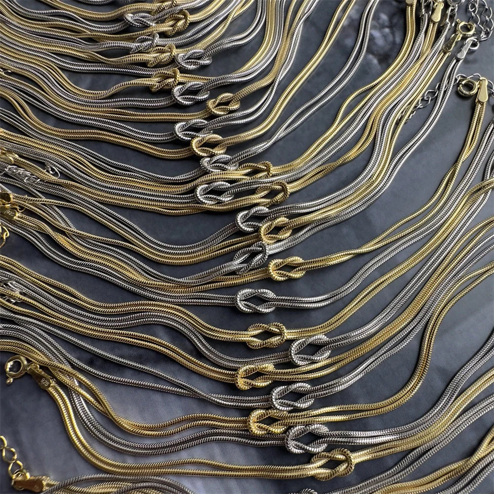 Stainless steel Valentine's Day knot snake chain necklace and hand-knotted bracelet set