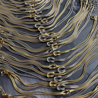 Stainless steel Valentine's Day knot snake chain necklace and hand-knotted bracelet set