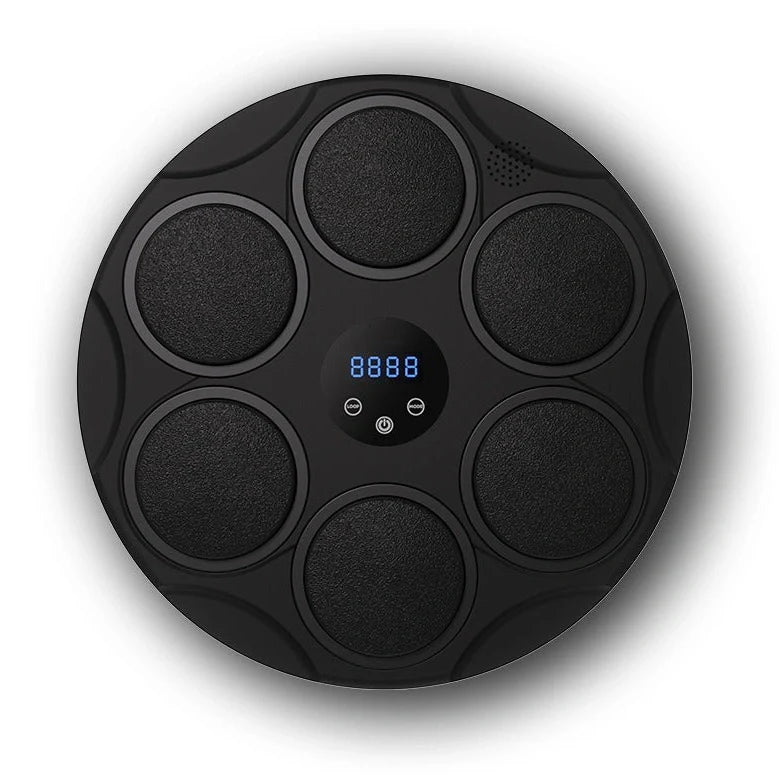 Smart Bluetooth boxing target with coloured LED lights on black PU surface, wall-mounted fitness training equipment