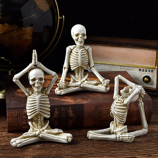 Halloween horror desktop decoration resin ornaments featuring detailed yoga skull skeletons