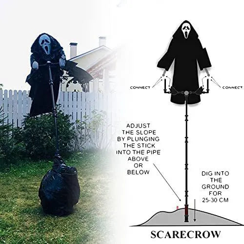 Plastic skeleton scarecrow Halloween decoration with screaming skull design