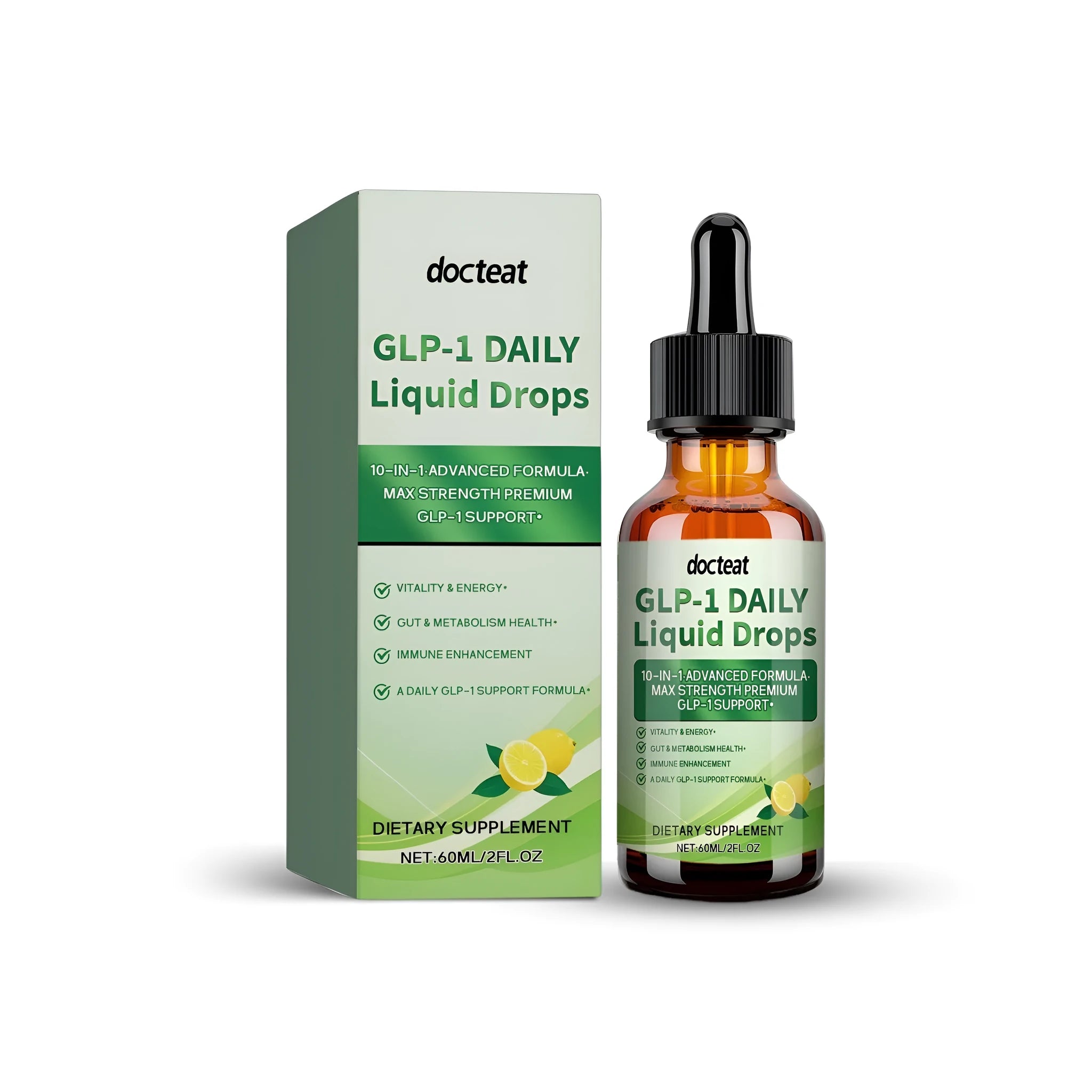 60ml bottle of GLP-1 daily liquid supplement drops with a dropper top