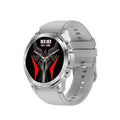 Round dial sports watch with silicone strap showing always-on AMOLED display with fitness metrics