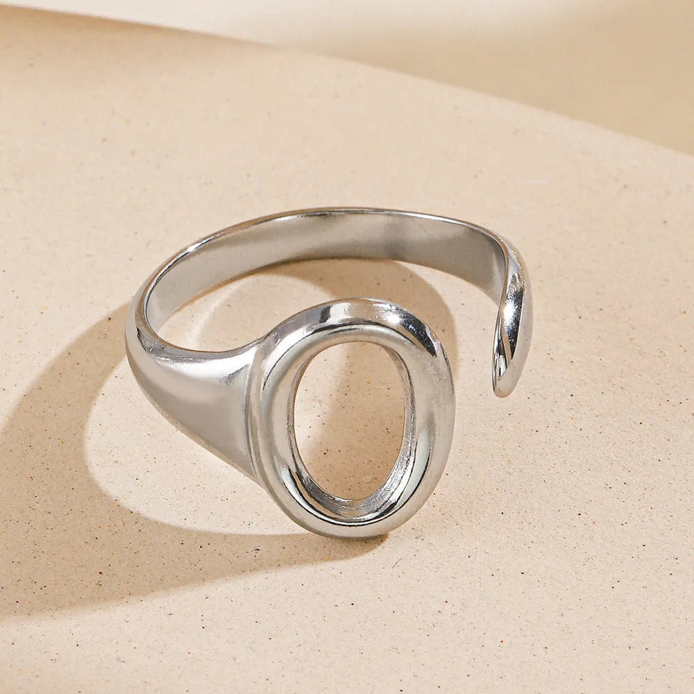 Oval ins style electroplating adjustable stainless steel ring for women, gold colour, geometric shape