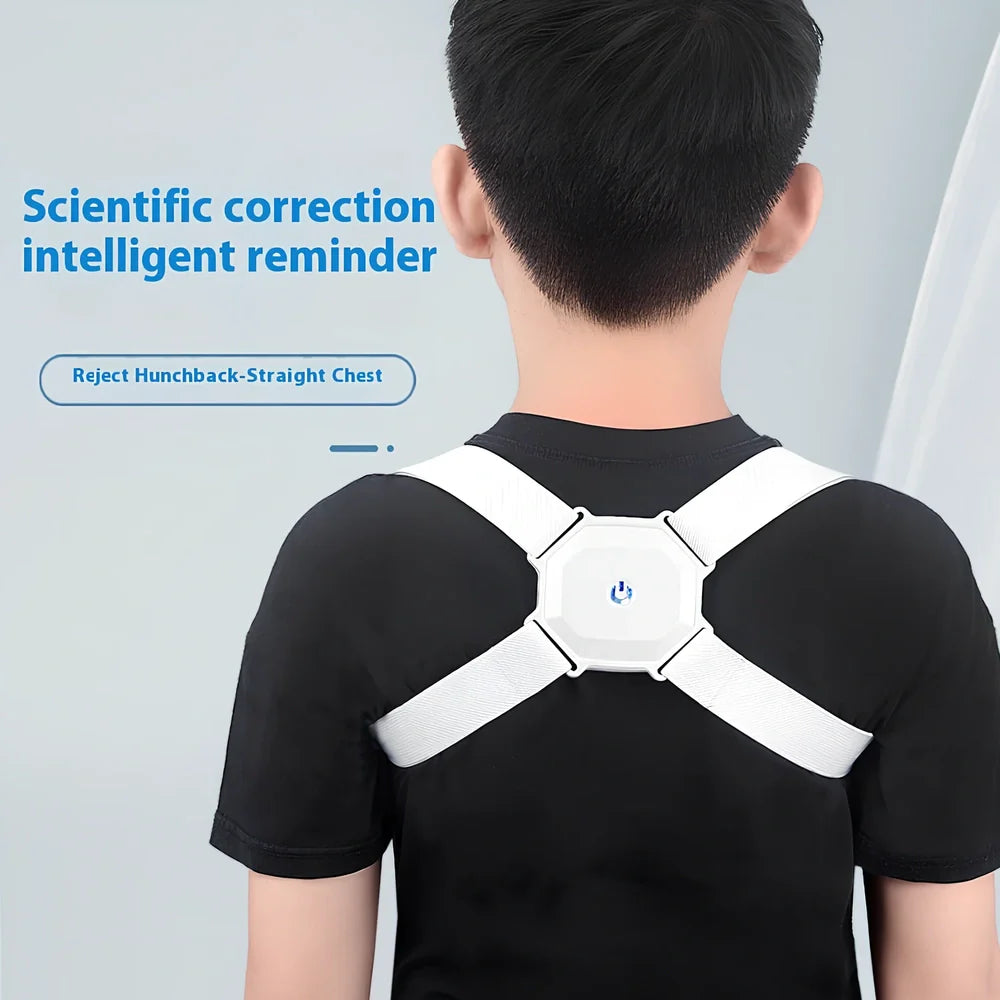Grey adjustable posture corrector belt for kids and adults, 210g weight with real-time hunchback assessment straps