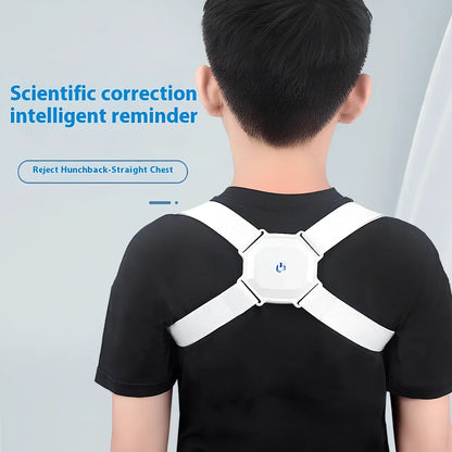 Grey adjustable posture corrector belt for kids and adults, 210g weight with real-time hunchback assessment straps