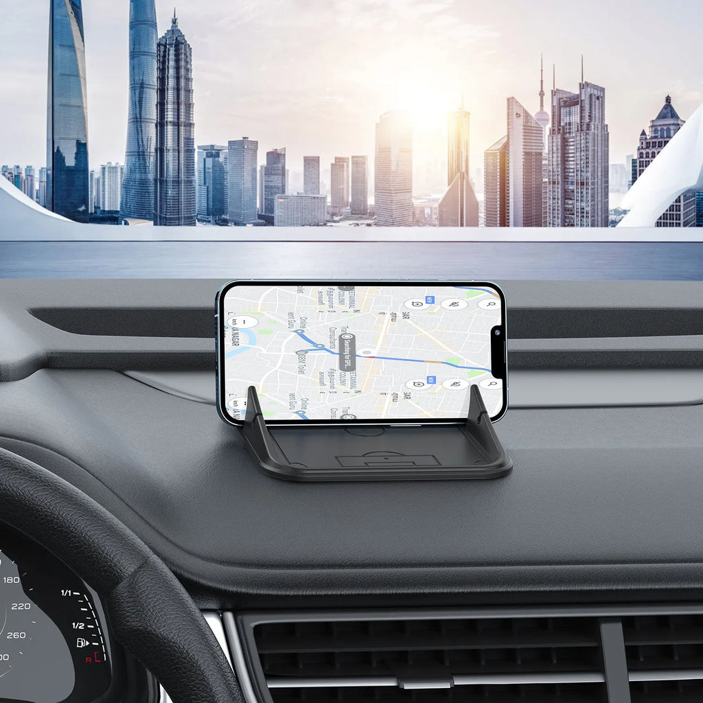Silicone automobile phone holder with friction grip for dashboard or desktop smartphone mounting