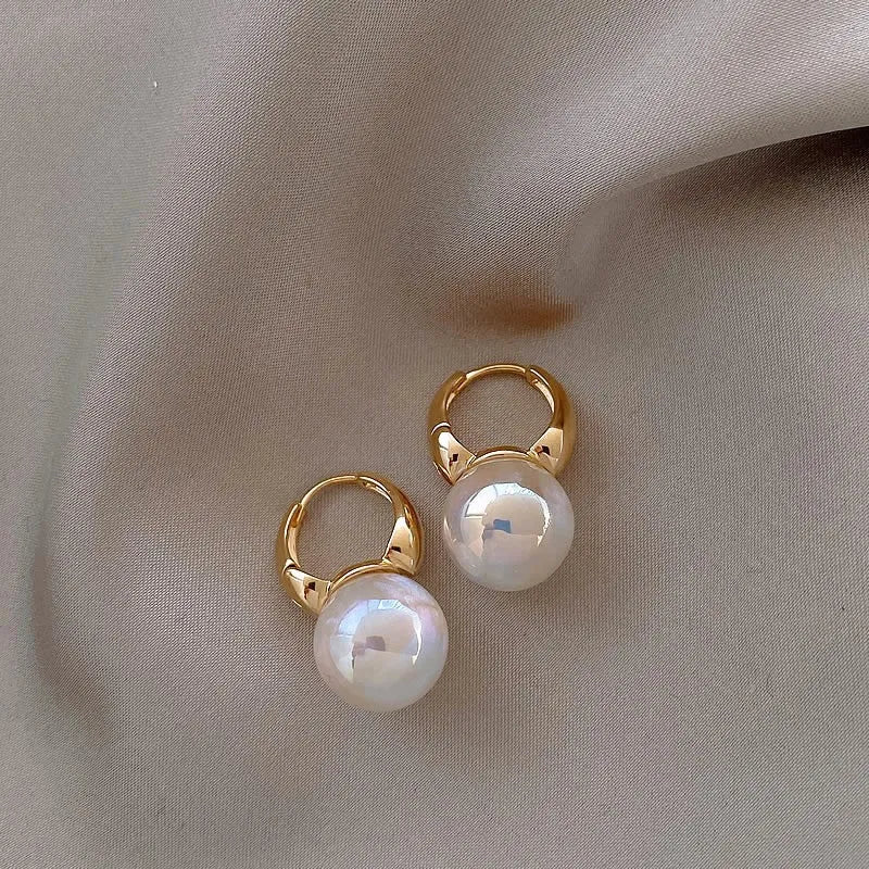Mermaid pearl earrings for women, 14K gold plated copper U-shaped drop earrings with white pearl accent