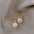 Mermaid pearl earrings for women, 14K gold plated copper U-shaped drop earrings with white pearl accent