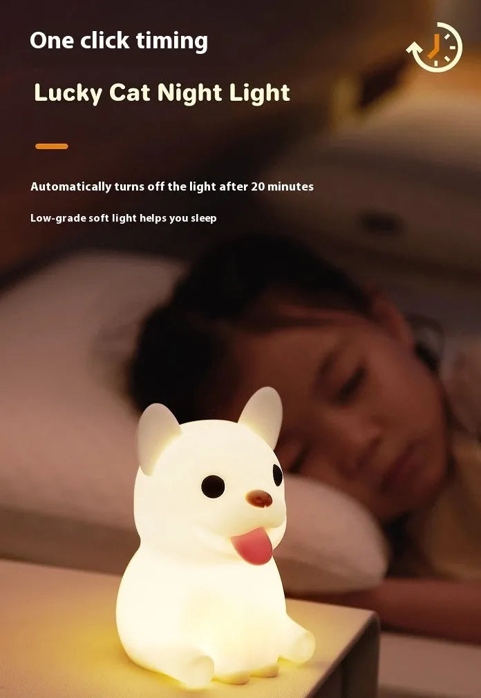 Silicone animal night light with USB charging port and dimming control for bedroom use