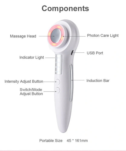 White household facial massage instrument measuring 160mm with USB charging port for induction therapy