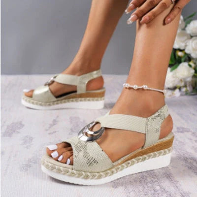 Women's Peep Toe Serpentine Wedges Sandals with unique circle design in various colours