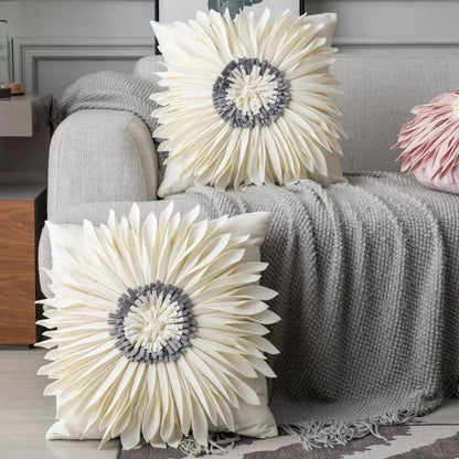 Luxurious velvet throw cushions with elegant 3D chrysanthemum embroidery, available in a range of sophisticated colours.
