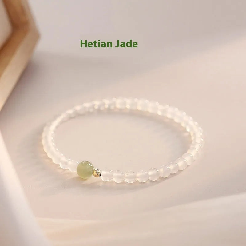 Natural Hetian jade white agate women's bracelet with fixed 15cm length