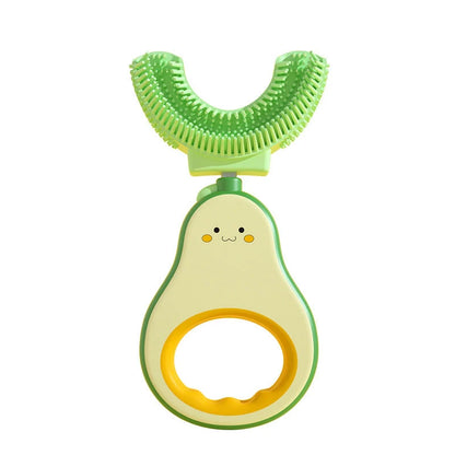 Creativity Baby Q Cute Teeth U-shaped Silicone Toothbrush for children in light yellow and sea foam green
