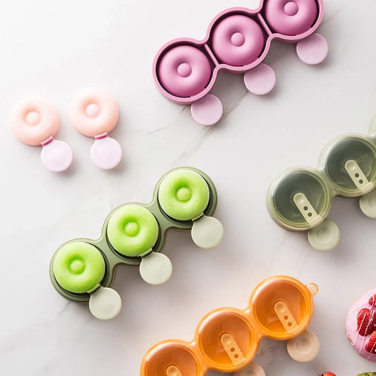 Zhixin Food Grade Silicone Doughnut Ice Cream Mold in yellow, green, and purple
