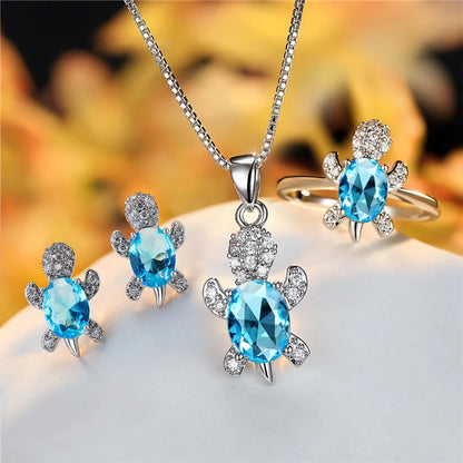 Cartoon Turtle Pendant Rhinestone Necklace with Rainbow Stone for Women and Children
