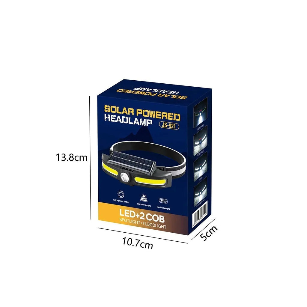 Dual light source solar fishing headlight with ABS housing and charging cable