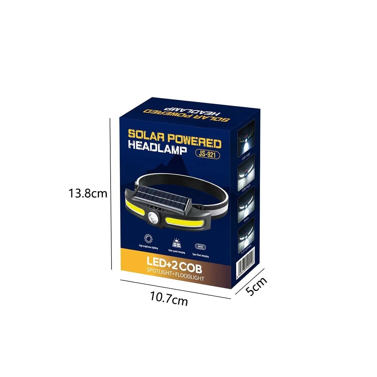 Dual light source solar fishing headlight with ABS housing and charging cable