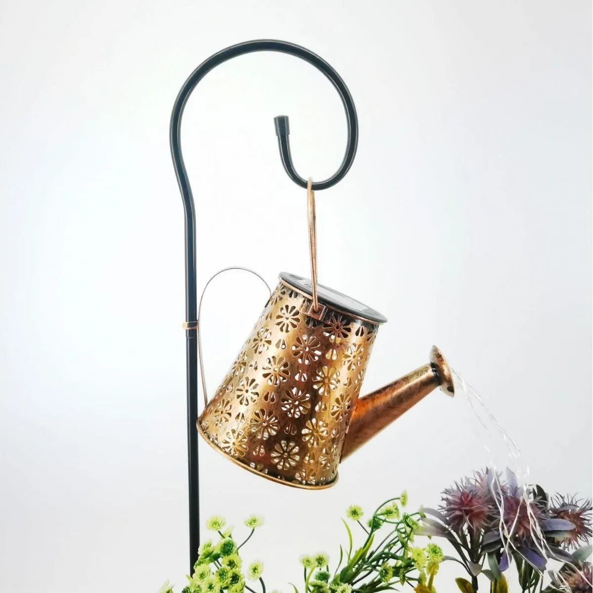 Solar-powered butterfly kettle courtyard lamp with wrought iron construction for outdoor garden decoration