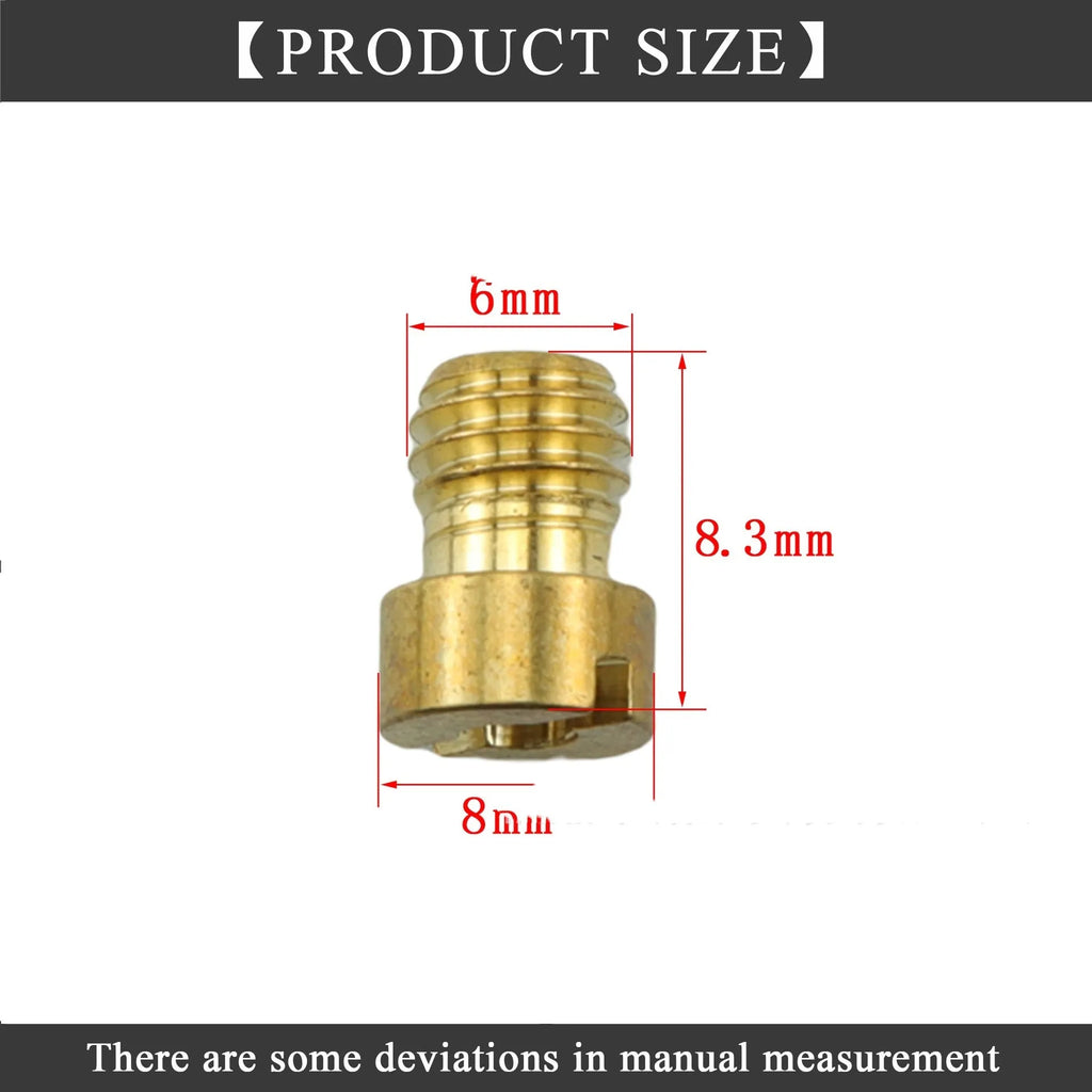 Brass M6 carburetor main jet for Derotto PHBN PHVA models on a white background.