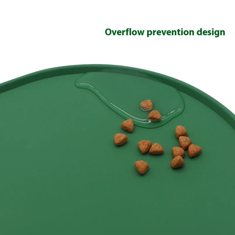 Silicone waterproof placemat for cat bowls in green, beige, black, or purple colour.