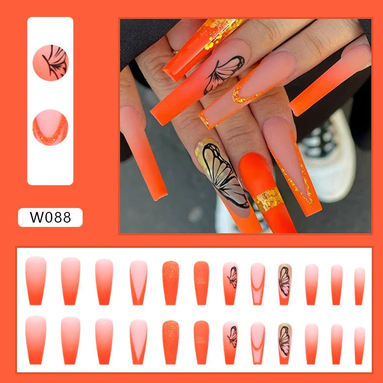 Golden butterfly design detachable nail polish patches with adhesive glue for instant application