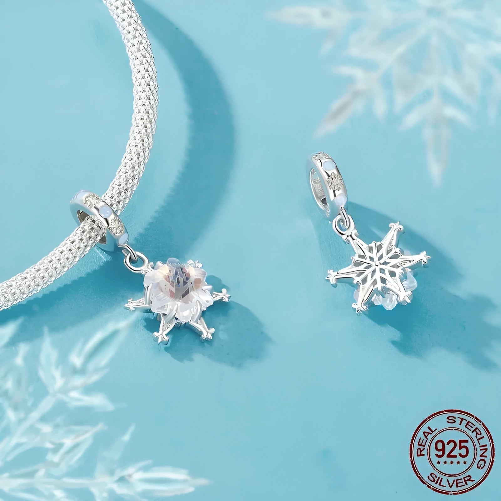 S925 sterling silver winter ice flower bead for DIY bracelet pendant, 22x10mm, electroplated finish