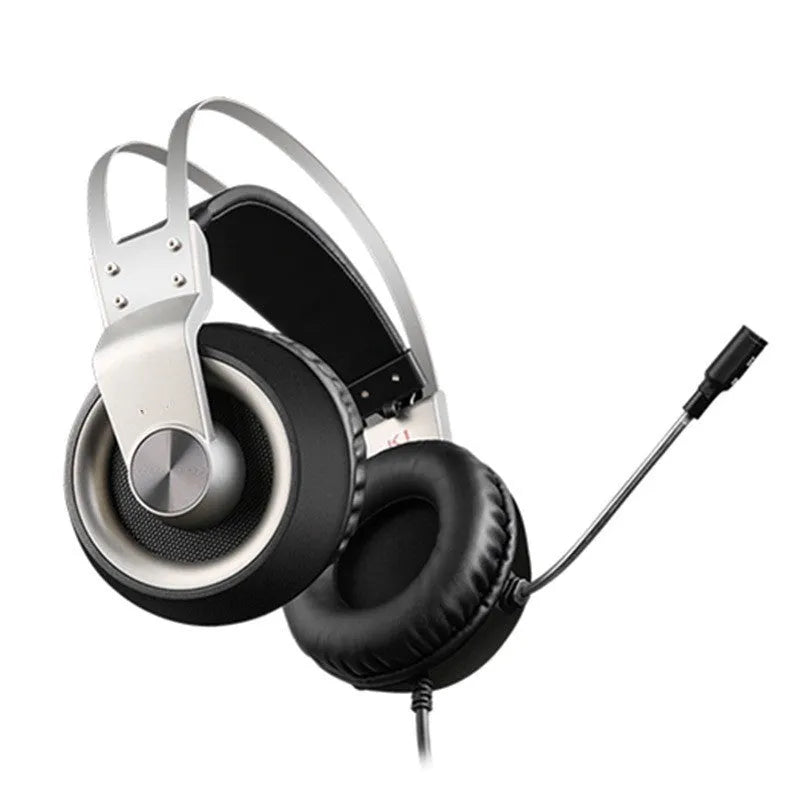 Head-mounted wired USB gaming headset in black with 50mm driver and microphone, 2.2m cable