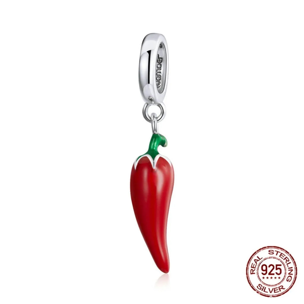 Korean style pepper pendant necklace in sterling silver with leaf-shaped charm and electroplated BSC461 finish