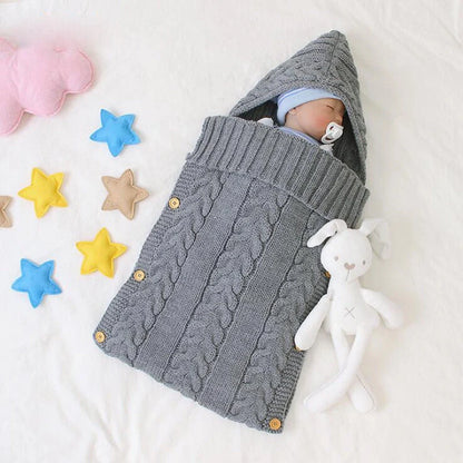 Newborn knit sleeping bag in various colours, soft and breathable for autumn and winter