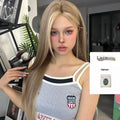 Golden brown gradient forehead lace front wig on a model