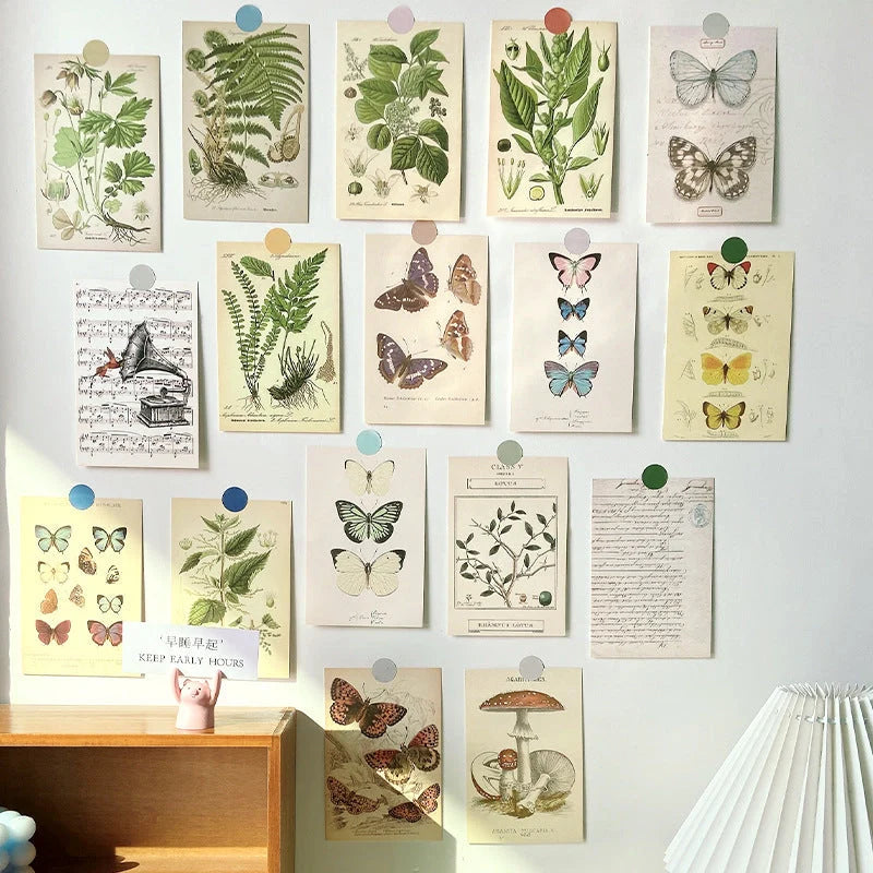 Forest Plant Series Decorative Card Set featuring retro botanical illustrations for wall decoration